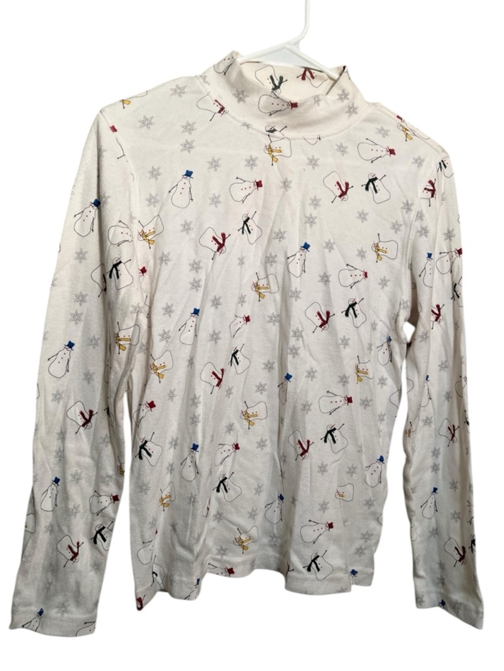 Baxter & Wells Mock Neck T-Shirt White Long Sleeve Snowmen M